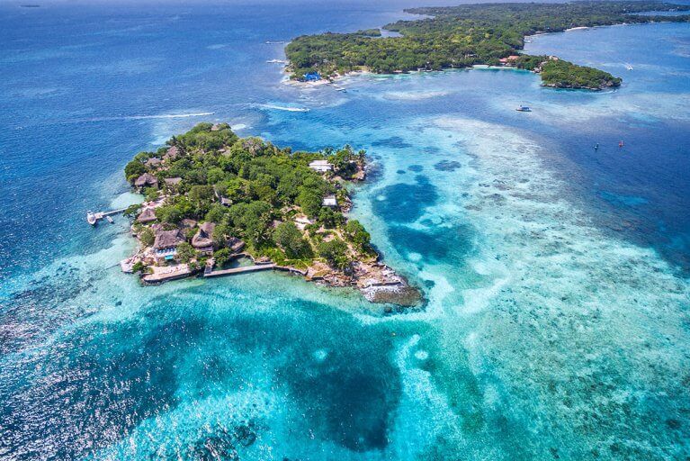 Rosario Islands (Islas del Rosario) in Cartagena de Indias, Colombia, aerial view.