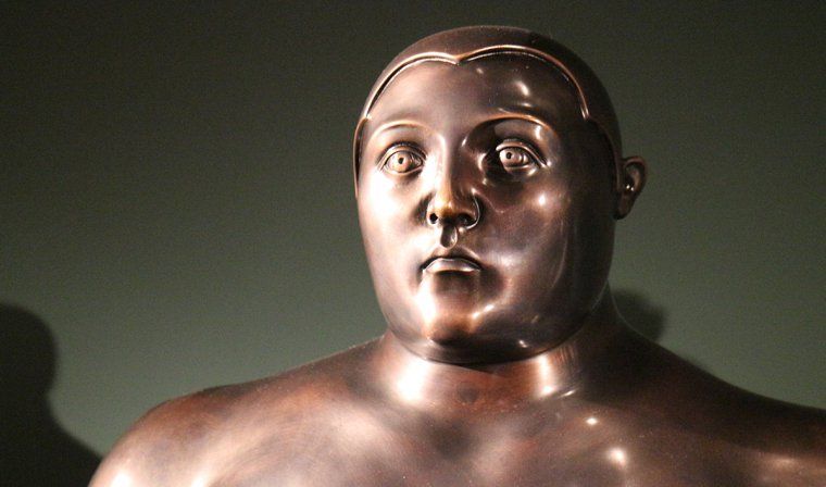 Closeup of a statue by Fernando Botero, the famous Colombian artist
