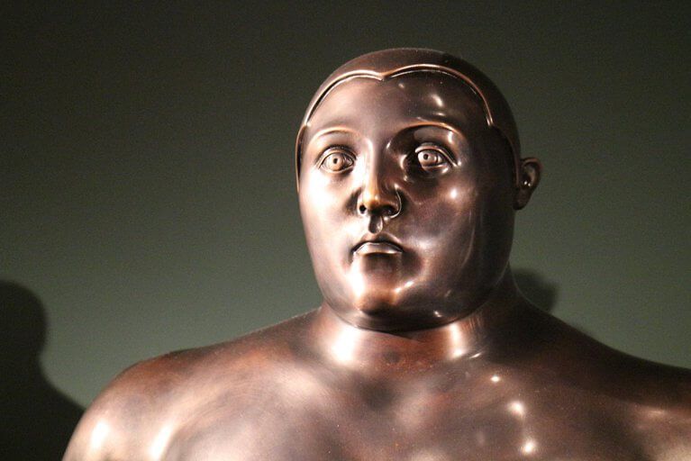 Closeup of a statue by Fernando Botero, the famous Colombian artist
