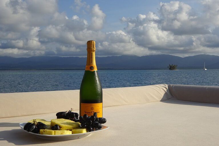 Toast the day with champagne and fruit on a private catamaran charter during a luxury tour of Panama