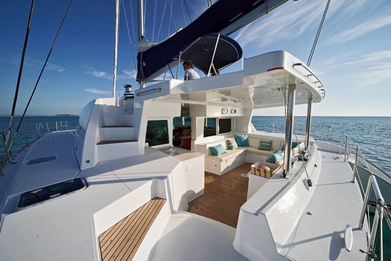 Sundeck of a private catamaran charter in the San Blas Islands during a Panama luxury tour