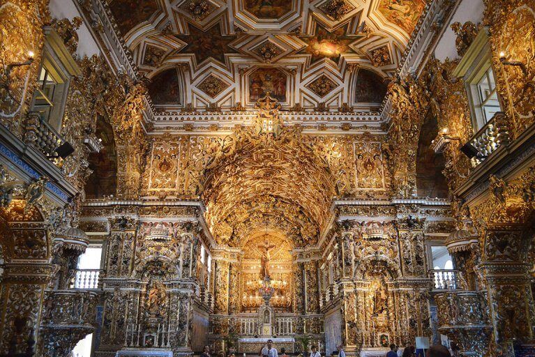 Ornate, gold interior of São Francisco Church in Salvador de Bahia, on a luxury tour of Brazil