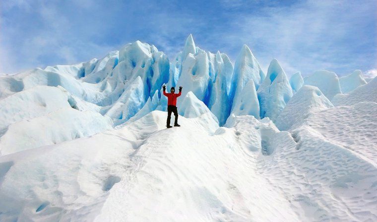 A man ice trekking on the Perito Moreno Glacier in Argentinian Patagonia
