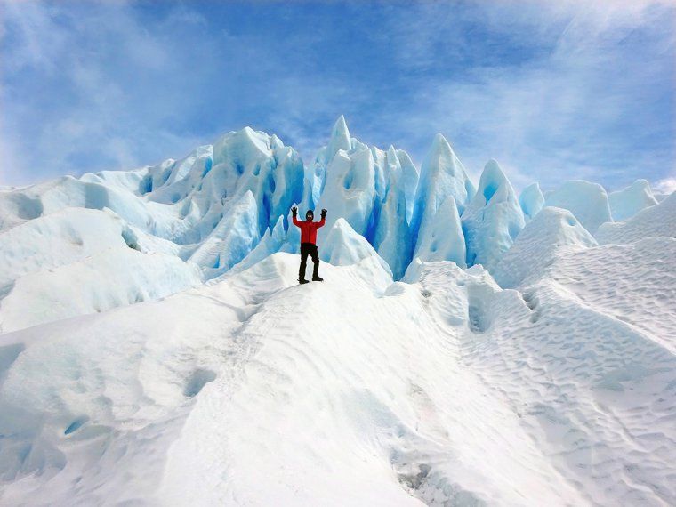 A man ice trekking on the Perito Moreno Glacier in Argentinian Patagonia