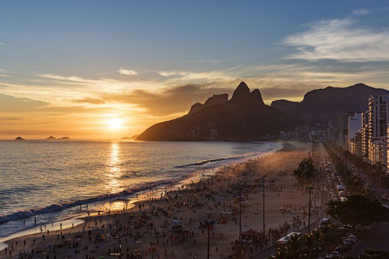Ipanema Beach at sunset from the Hotel Fasano in Rio de Janeiro