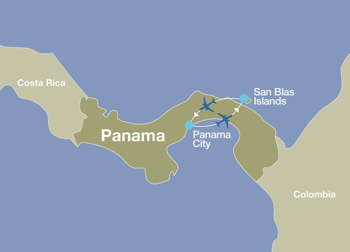 Map of a private tour to the San Blas Islands in Panama