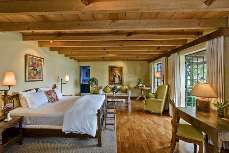 Interior view of a suite at Casa Palopo, a luxury hotel at Lake Atitlan in Guatemala