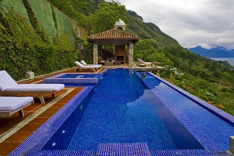Infinity pool looking over Lake Atitlan on the lush shores of Lake Atitlan