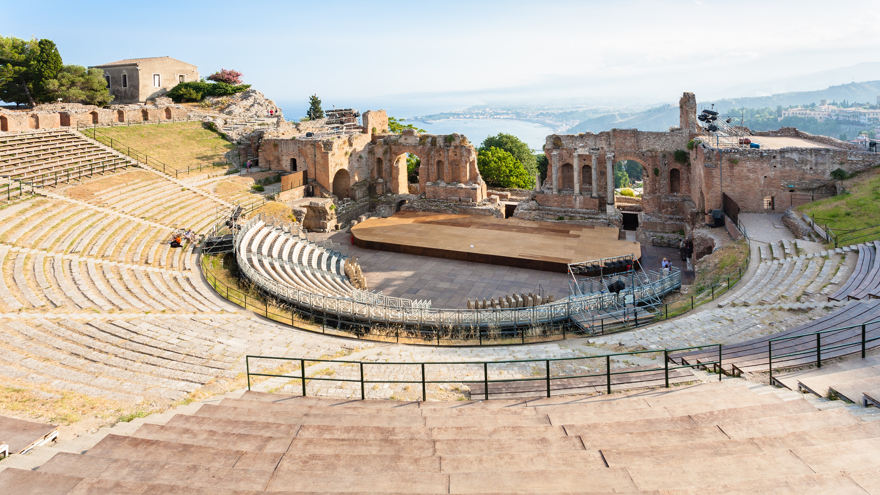Ancient Greek theatre in Taormina and views beyond on private Sicily tour