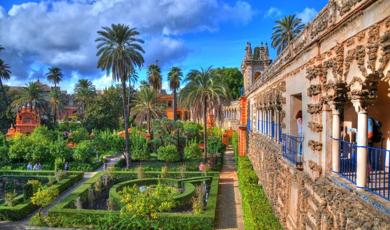 View of the gardens in the Alcazar in Seville during luxury tour in Spain