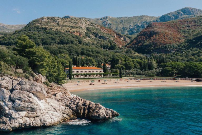 View of stunning private beach at Montenegro's Aman property