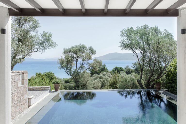 Private pool with sea view at luxury hotel Amanruya in Bodrum, Turkey