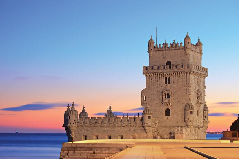 Tower of Belem at sunset in Lisbon