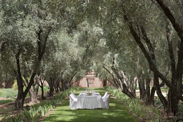 Private outdoor lunch set-up in the gardens of Dar Ahlam hotel