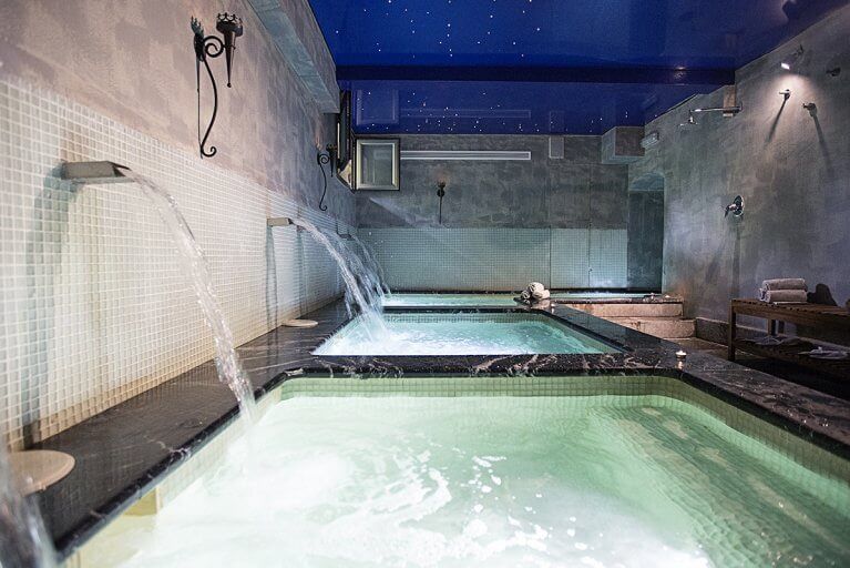 Roman style baths at spa at Bailio Hotel in Cordoba, Spain