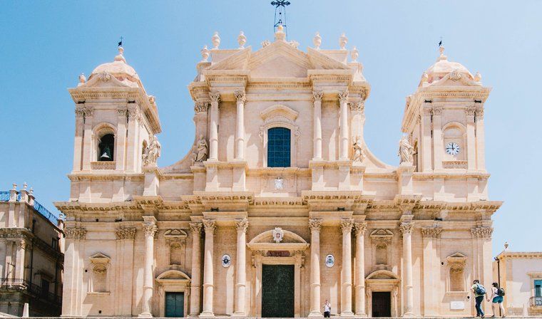 Facade of Baroque Noto cathedral in Sicily