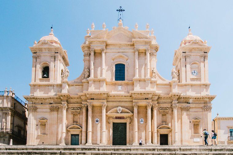Facade of Baroque Noto cathedral in Sicily