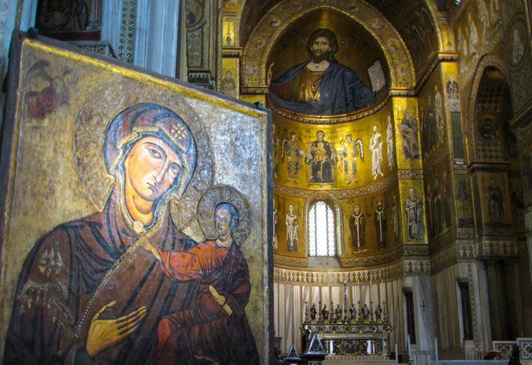 Interior of Palatine Chapel decorated with Byzantine mosaics in Palermo, Sicily