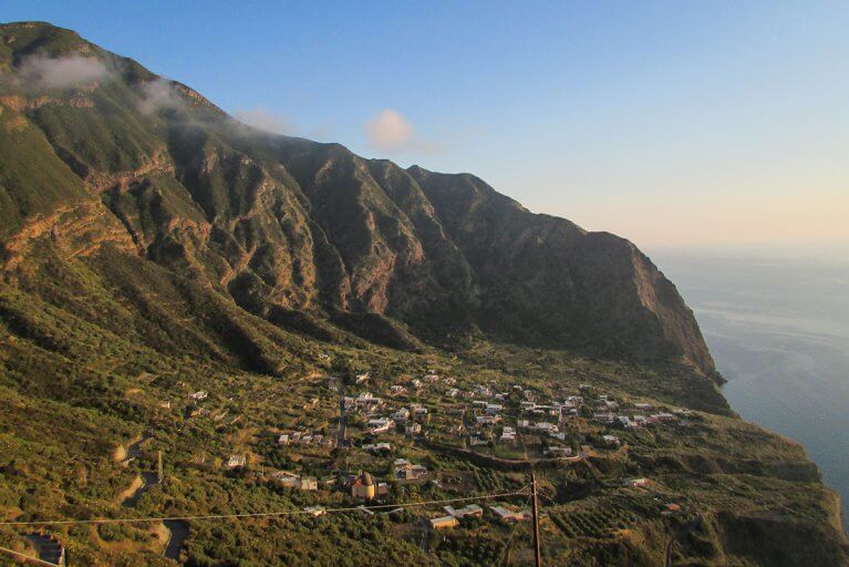 Looking down from mountains over Pollara village on Salina Island