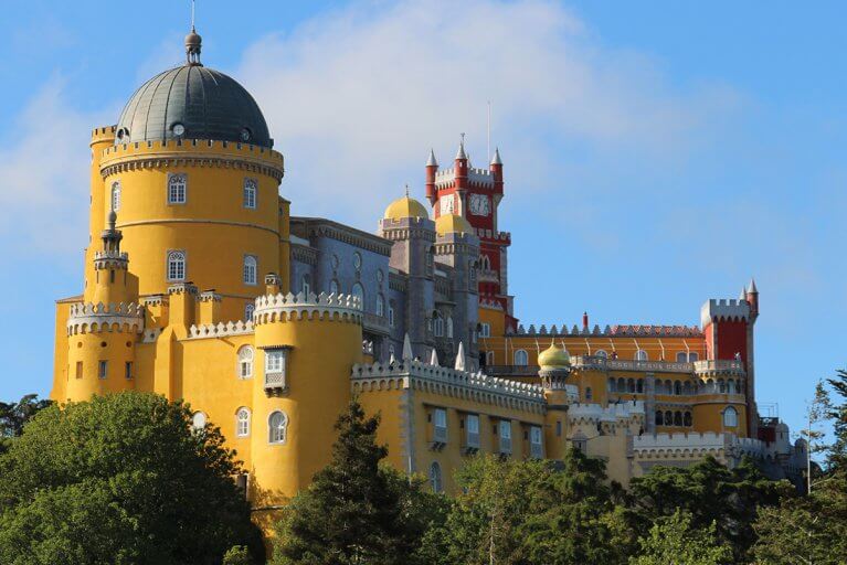 Colorful exterior of Pena Palace in Sintra, Portugal