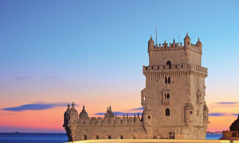 Tower of Belem at sunset in Lisbon