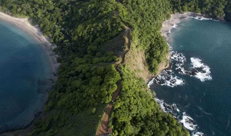 Aerial view of secluded beaches along the coastline of the Papagayo Peninsula in Costa Rica