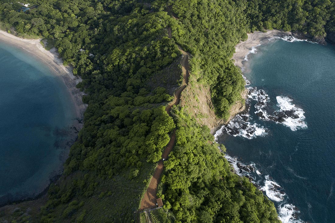Aerial view of secluded beaches along the coastline of the Papagayo Peninsula in Costa Rica