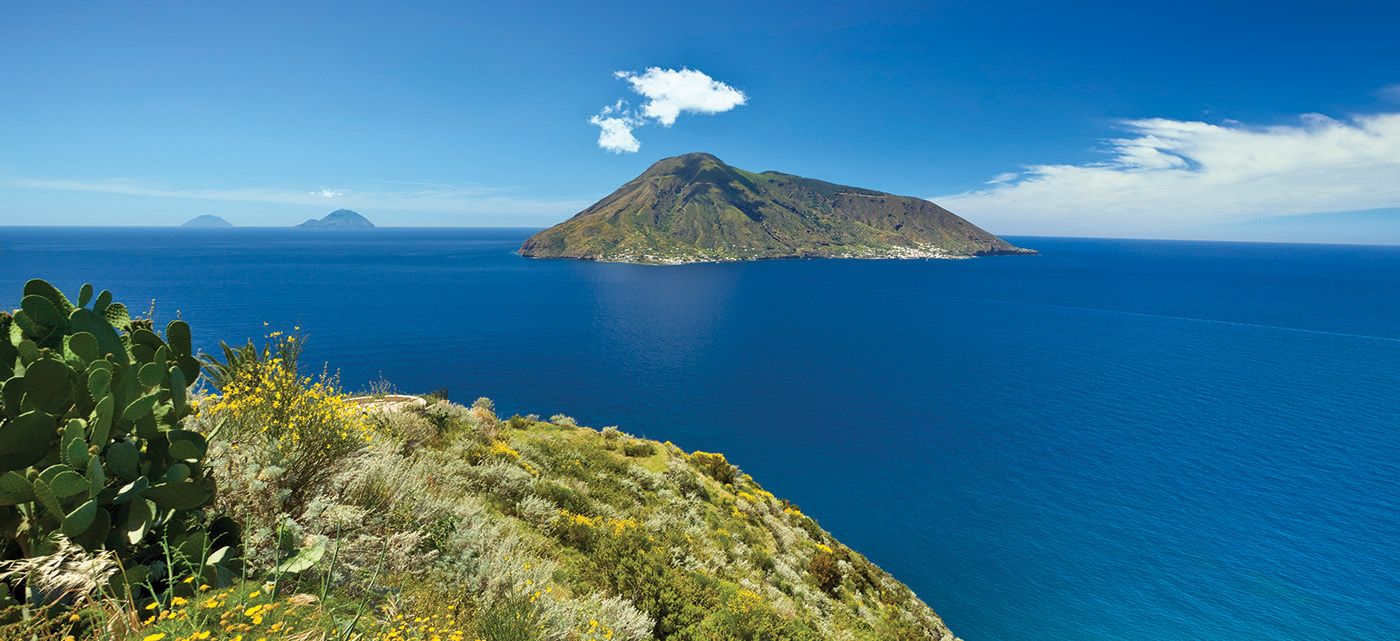 Salina, Filicudi, and Alicudi islands in the Aeolian archipelago in the Tyrrhenian Sea during a luxury Sicily tour