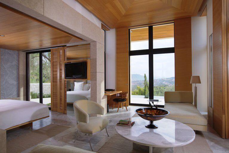 Interior of luxury suite at Amanzoe resort