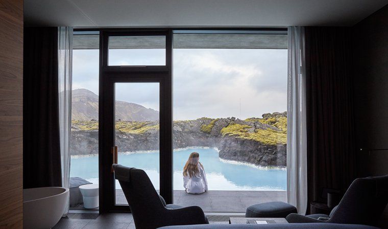 Private room at the Blue Lagoon Spa, looking out over the lagoon