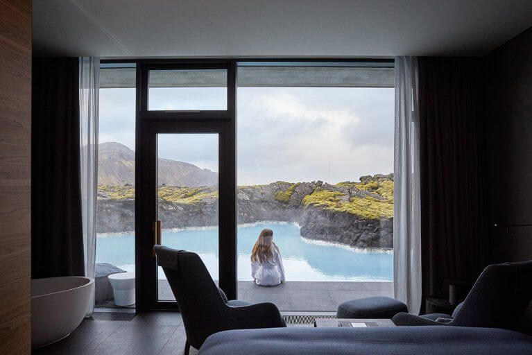 Private room at the Blue Lagoon Spa, looking out over the lagoon