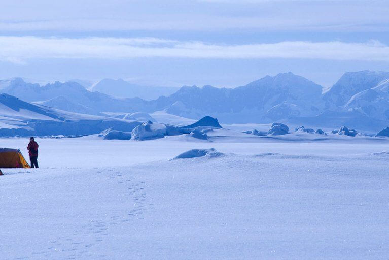 Camping in tents on the Antarctic mainland
