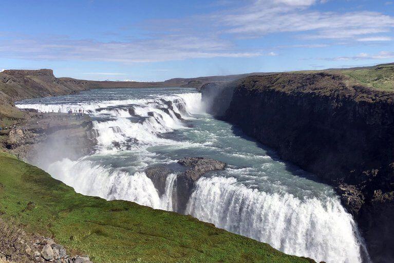 Landscape showing the crest of Gulfoss Falls during the summer months