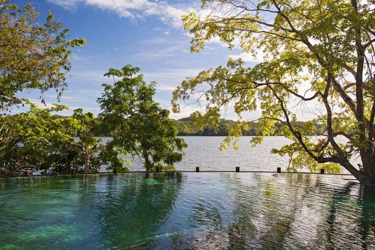 Outdoor infinity pool at Las Lagunas, a luxury hotel in Guatemala