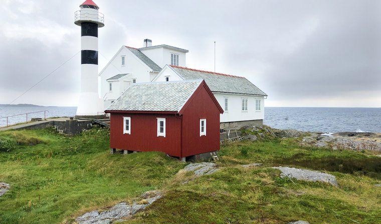 Exterior view of Lighthouse Hotel on Flatflesa Island in Norway