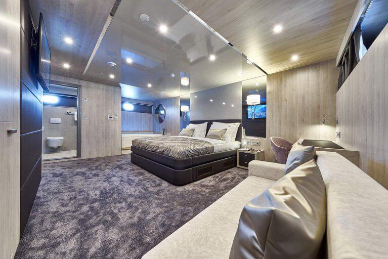 Spacious modern cabin on a privately chartered luxury yacht sailing by the Croatian coast