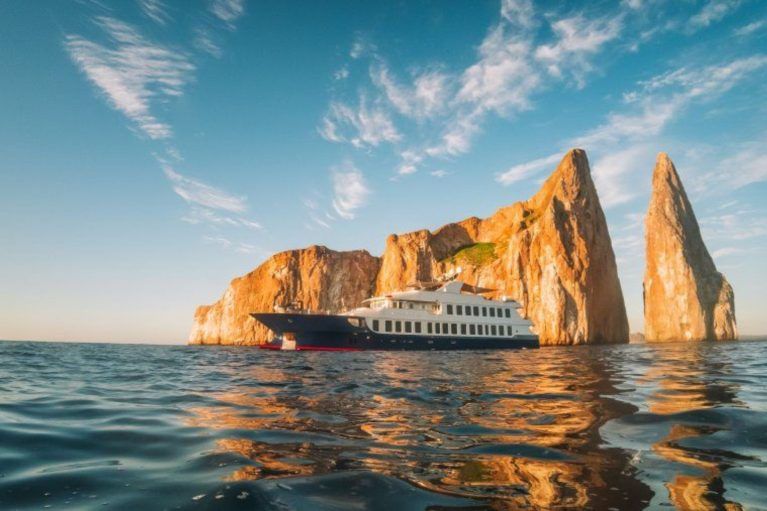Luxury yacht cruising through the Galapagos Islands