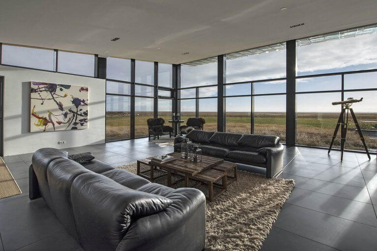 Comfortable lounge with a beautiful view across the Icelandic countryside