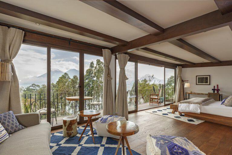 Interior view of a suite at Casa Palopo, a luxury hotel at Lake Atitlan in Guatemala