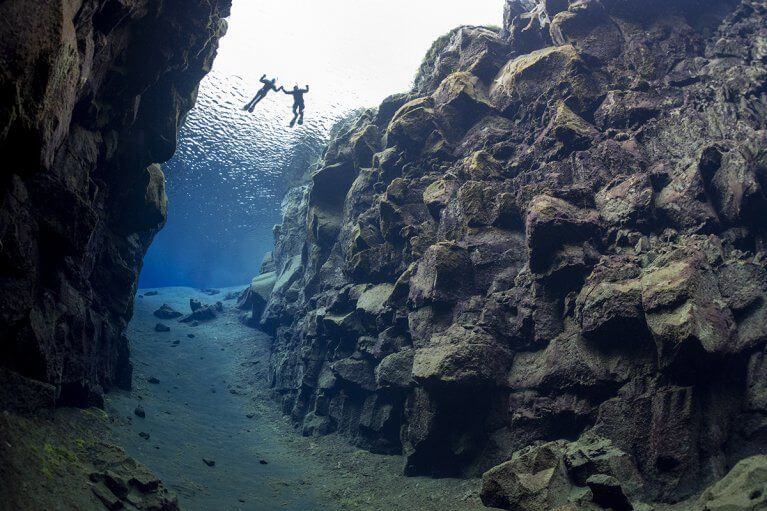 Snorkelling excursion in a tectonic rift at Silfra