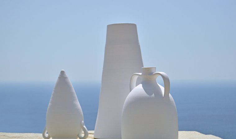 Close up of traditional white pottery from Cyclades Islands in Greece