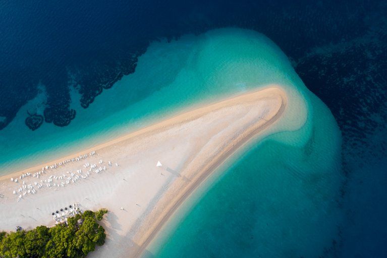 Golden Cape beach on Brač surrounded by clear blue waters of the Adriatic sea