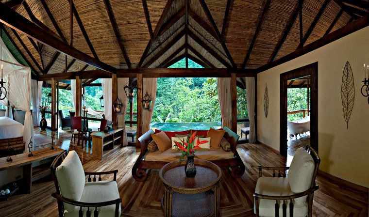 Interior of bungalow at Pacuare luxury eco lodge in Costa Rica
