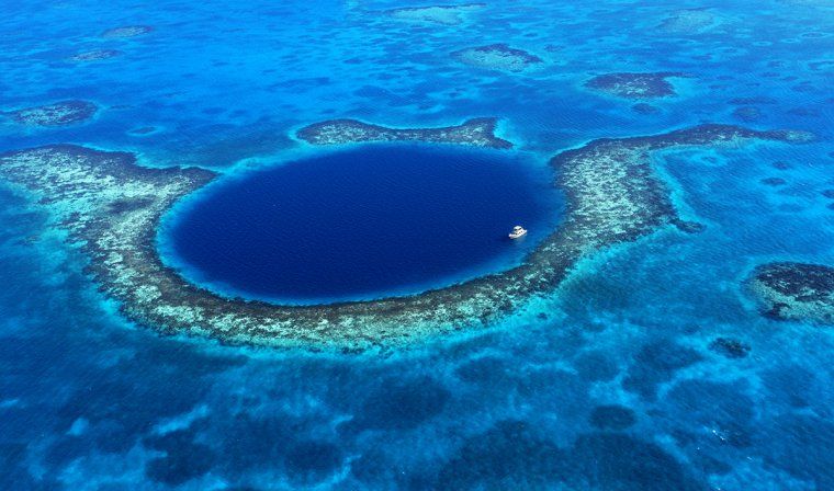 Aerial view of the Blue Hole in the Belize Reef