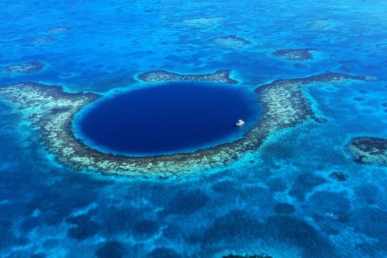 Aerial view of the Blue Hole in the Belize Reef