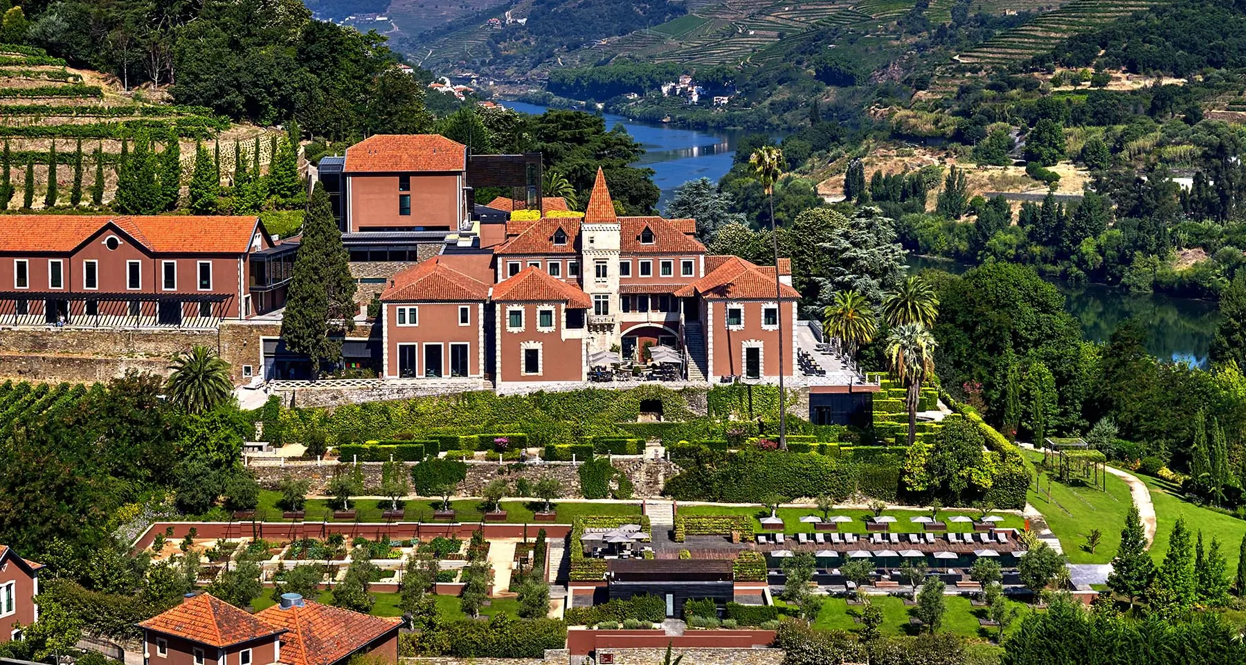 Six Senses luxury hotel and grounds in lush Douro Valley in Portugal