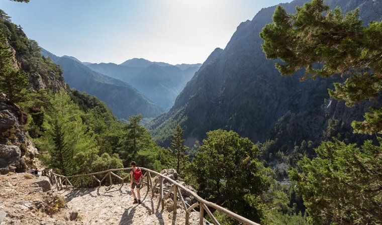 Woman on a private hiking tour of Samaria Gorge in the Samaria National Park in Crete