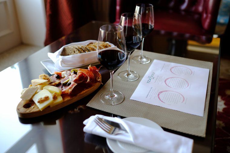 Fine wine and entree at The Yeatman in Porto in Lisbon