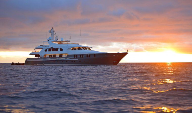 Exterior of Aqua Mare private yacht in the Galapagos Islands