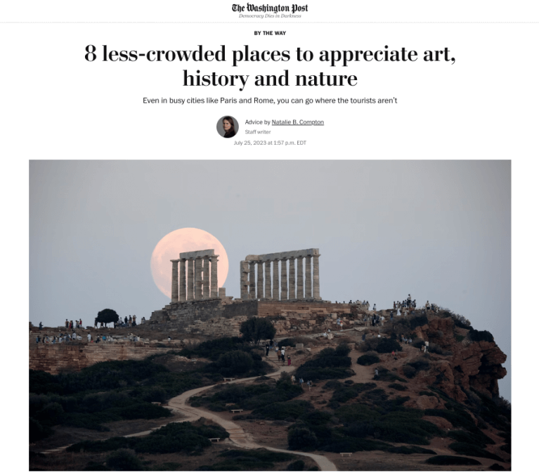 Washington Post Article On Less Crowded Travel Experiences Featuring Emmanuel Burgio and Blue Parallel